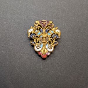 Austrian 1820 Georgian enameled pendant brooch in 18kt gold.